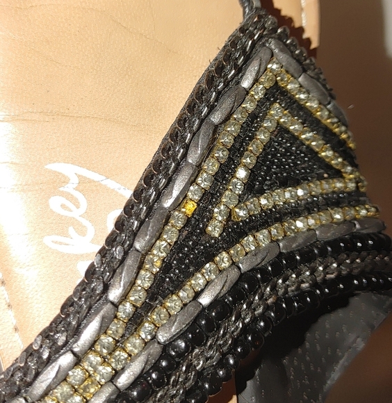 Naughty Monkey Bejeweled Sandal Flip Flop‎ Leather Black 37 Beaded Gem Jeweled - Picture 7 of 9